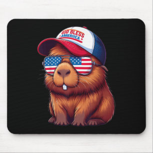 Tapis De Souris Capybara du 4 juillet – Chapeau Dieu bénisse l'Amé