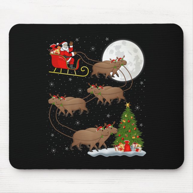 Tapis De Souris Capybara Santa Sleigh Flying Funny Magical Christm (Devant)