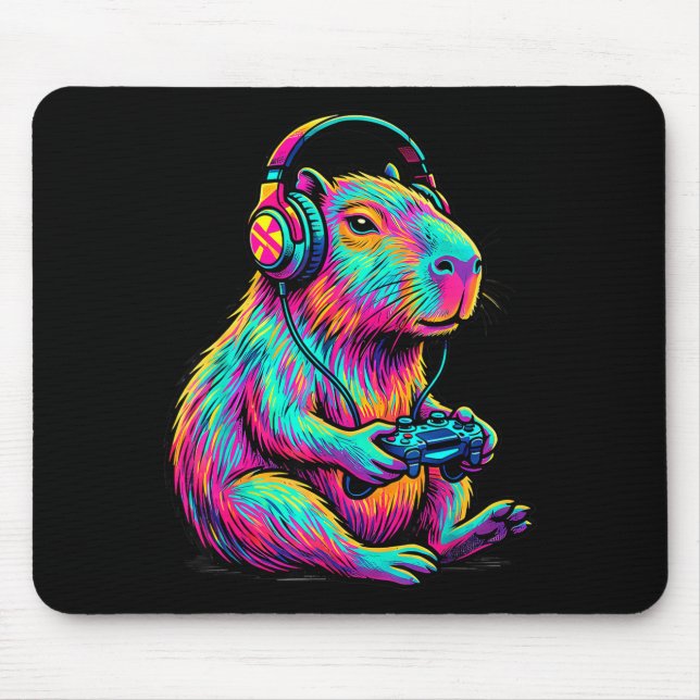 Tapis De Souris Capybara Video Games Gamer Funny Gaming Graphic Ki (Devant)