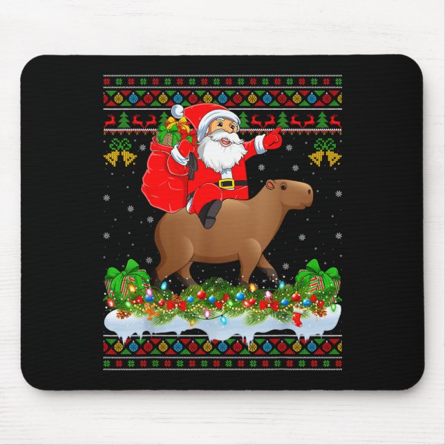 Tapis De Souris Capybara Xmas Pajamas Ugly Santa Riding Capybara C (Devant)