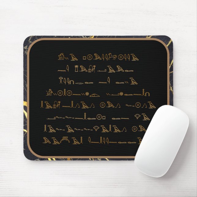 Tapis De Souris Caractères hiéroglyphes - marbre noir et or (Avec souris)
