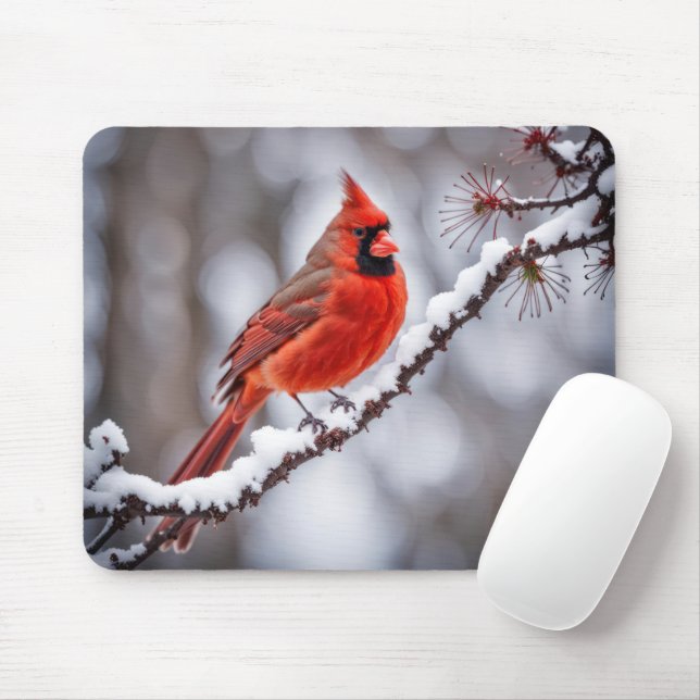 Tapis De Souris Cardinal En Branche Hiver (Avec souris)