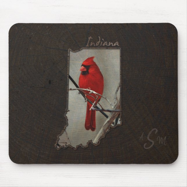Tapis De Souris Cardinal Indiana coupé sur Arrière - plan de bois (Devant)