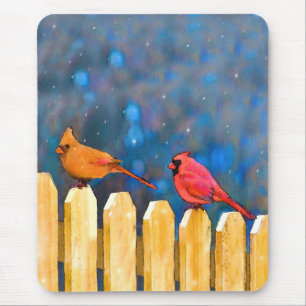 Tapis De Souris Cardinals on the Fence Painting - Art original