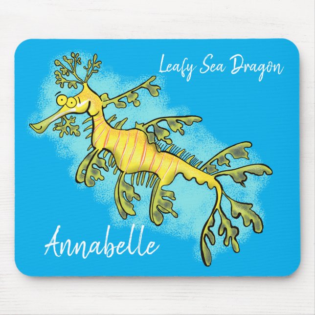 Tapis De Souris Caricature amusante de dragon de mer feuillu (Devant)