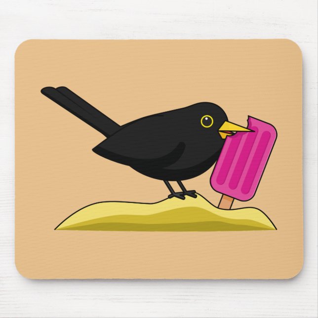 Tapis De Souris Caricature Blackbird Manger Une Crème De Glace (Devant)