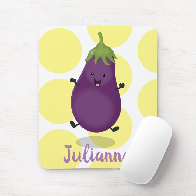 Tapis De Souris Caricature d'aubergine d'aubergine joliment heureu (Avec souris)