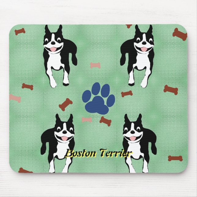 Tapis De Souris Caricature de Boston Terrier (Devant)