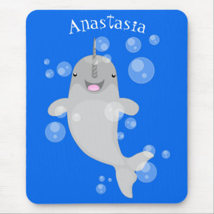 Tapis De Souris Caricature de bulles de narval joyeux