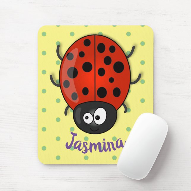 Tapis De Souris Caricature de coccinelle rouge joyeux (Avec souris)