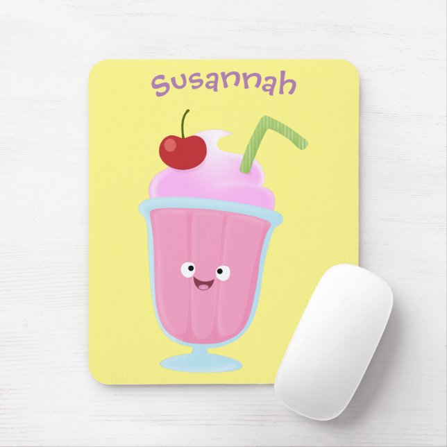 Tapis De Souris Caricature de crème glacée de fraise mignonne (Avec souris)