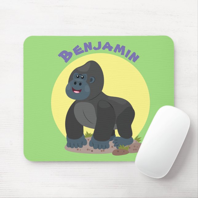Tapis De Souris Caricature de gros gorilles joyeux (Avec souris)