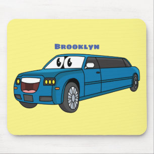 Tapis De Souris Caricature de la Limousine bleu mignonne