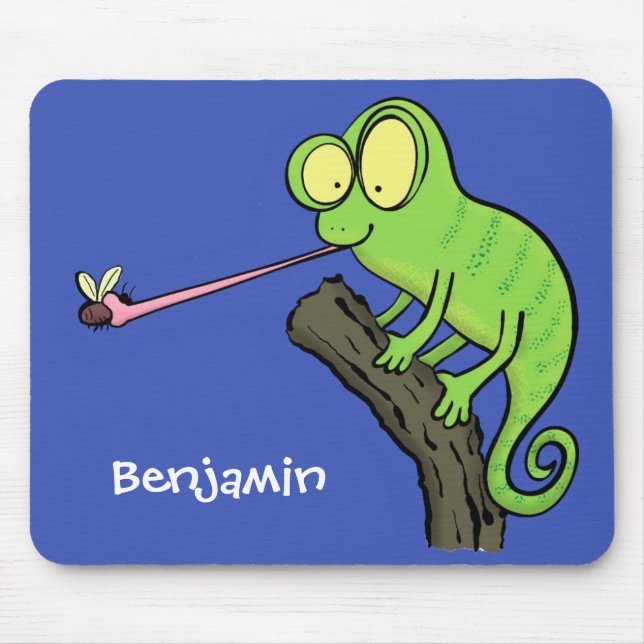 Tapis De Souris Caricature de lézard de caméléon vert joyeux (Devant)