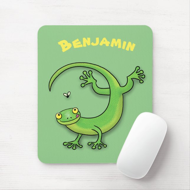 Tapis De Souris Caricature de lézard de gecko vert mou (Avec souris)