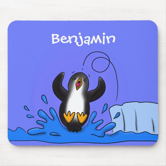 Tapis De Souris Caricature de manchot joyeux sautant (Devant)