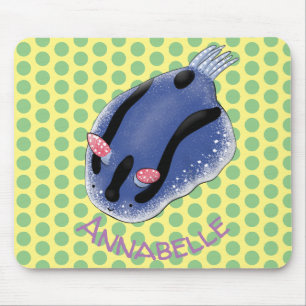 Tapis De Souris Caricature de nudibranche bleu mignon