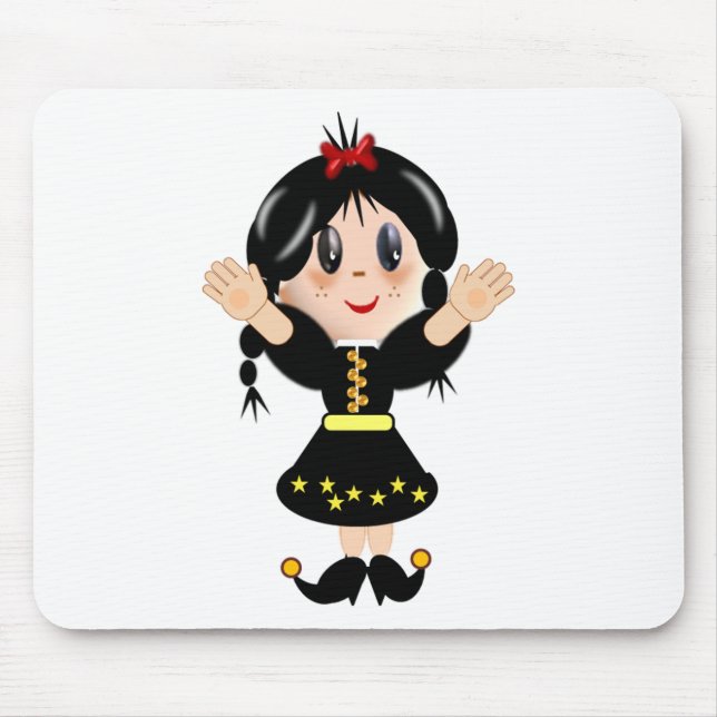Tapis De Souris Caricature de petite fille très heureuse (Devant)
