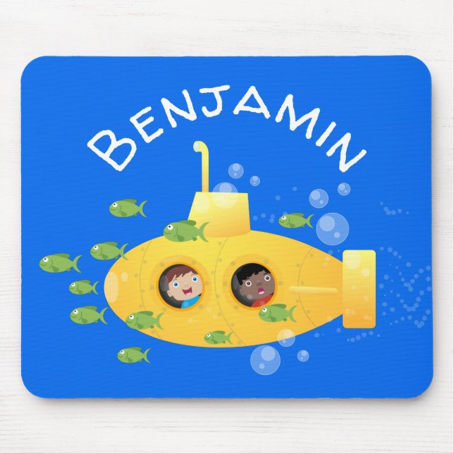 Tapis De Souris Caricature de poisson sous-marin jaune mignon (Devant)