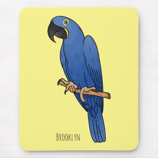 Tapis De Souris Caricature d'oiseau macaw Hyacinth (Devant)