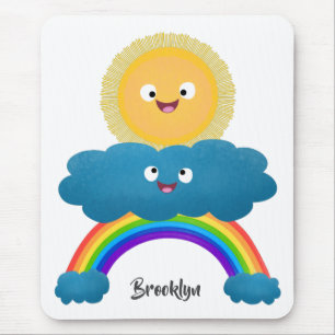 Tapis De Souris Caricature en arc-en-ciel du joyeux nuage de solei