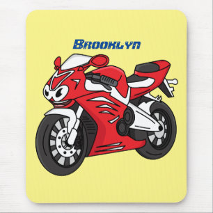 Tapis De Souris Caricature moto de sport rouge mou