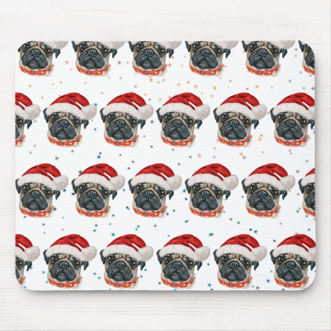 Tapis De Souris Carlin Chien race Étoiles de Noël (Devant)