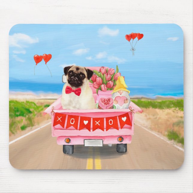 Tapis De Souris Carlin Chien Saint-Valentin Coeurs de camion (Devant)