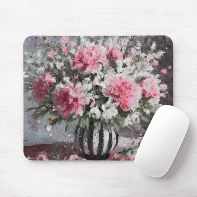 Tapis De Souris Carnation rose Fleur Arrangement noir (Avec souris)