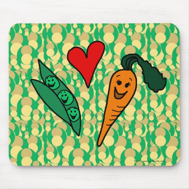 Tapis De Souris Carottes d'amour de pois, conception verte et (Devant)