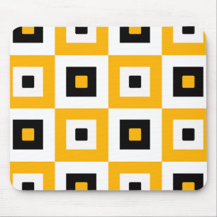 Tapis De Souris Carré à carreaux jaunes noirs et blancs