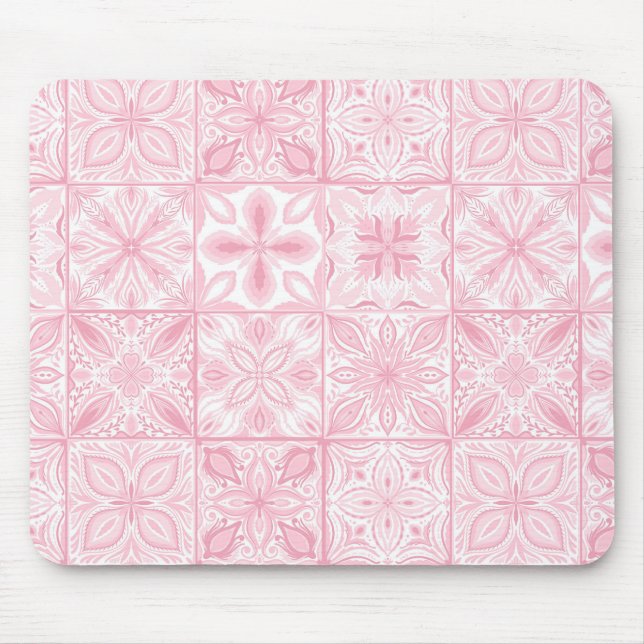 Tapis De Souris Carreaux ornés en rose (Devant)