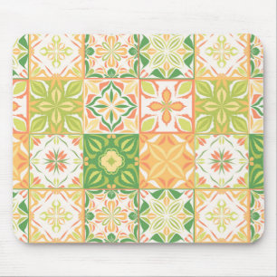 Tapis De Souris Carreaux ornés en vert et jaune