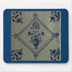 Tapis De Souris Carrelage Bleu Delft - Vase avec Fleurs et Bouquet