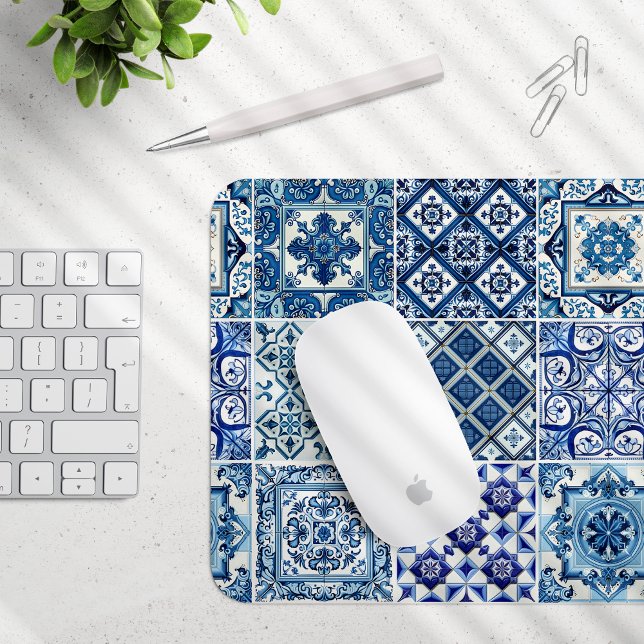 Tapis De Souris Carrelage méditerranéen, Portugais, Azulejo, Majol (Créateur téléchargé)