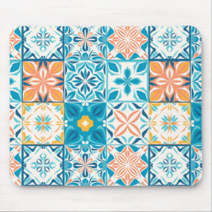 Tapis De Souris Carrelage orange et bleu