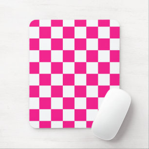 Tapis De Souris Carrés à carreaux rose vif blanc géométrique rétro