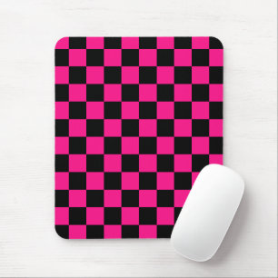 Tapis De Souris Carrés à carreaux rose vif noir géométrique rétro