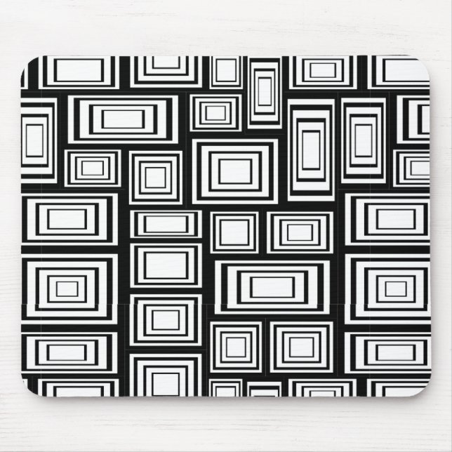 Tapis De Souris carrés géométriques Abstraits motif noir et blanc (Devant)