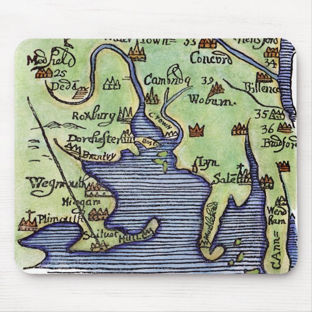 TAPIS DE SOURIS CARTE 1677 DE LA NOUVELLE ANGLETERRE (Devant)