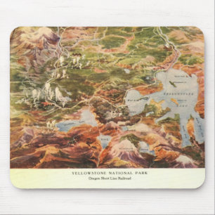 Tapis De Souris Carte aérienne 1910 - Parc national de Yellowstone