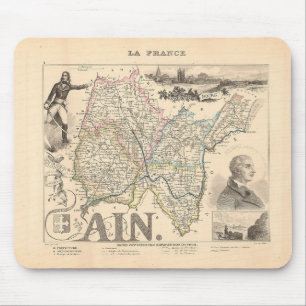 Tapis De Souris Carte Ain Department France 1858 Alexandre Vuillem
