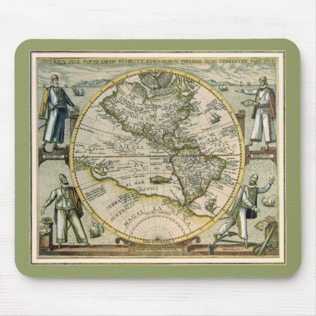 Tapis De Souris Carte antique, 1596, America Sive Novus Orbis (Devant)