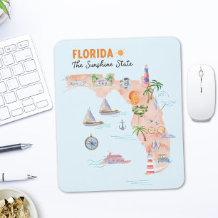 Tapis De Souris Carte artistique de l'État de Californie à l'aquar