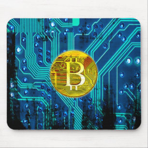 Tapis De Souris Carte Bitcoin Cryptomonnaie et circuit