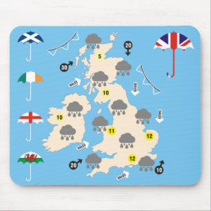 Tapis De Souris Carte BRITANNIQUE de prévisions météorologiques
