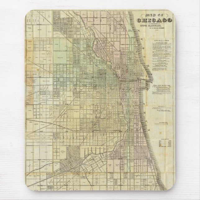 Tapis De Souris Carte de Chicago Illinois 1857 (Devant)