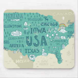 Tapis De Souris Carte de griffonnage des Etats-Unis