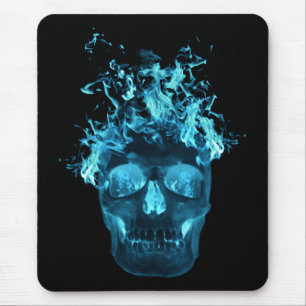 Tapis De Souris Carte de la souris bleue crâne feu