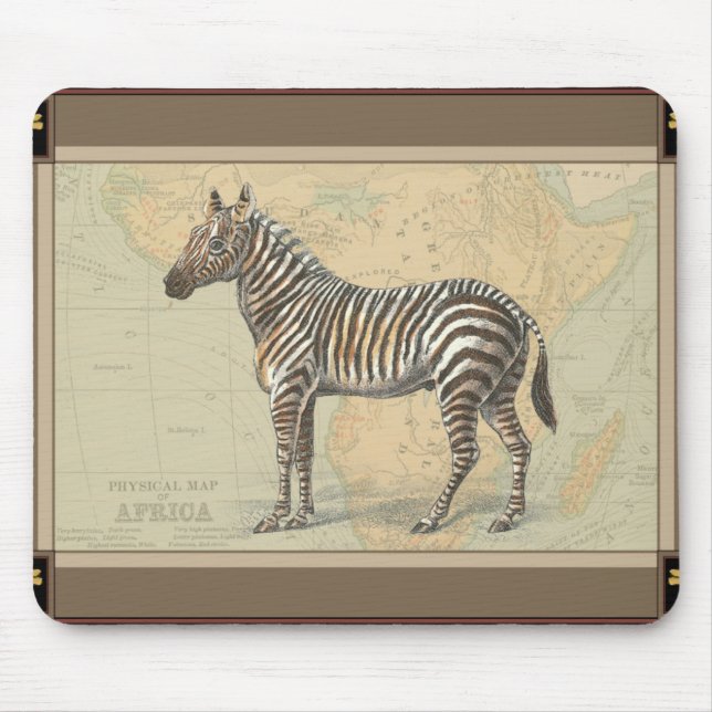 Tapis De Souris Carte de l'Afrique et un zèbre (Devant)
